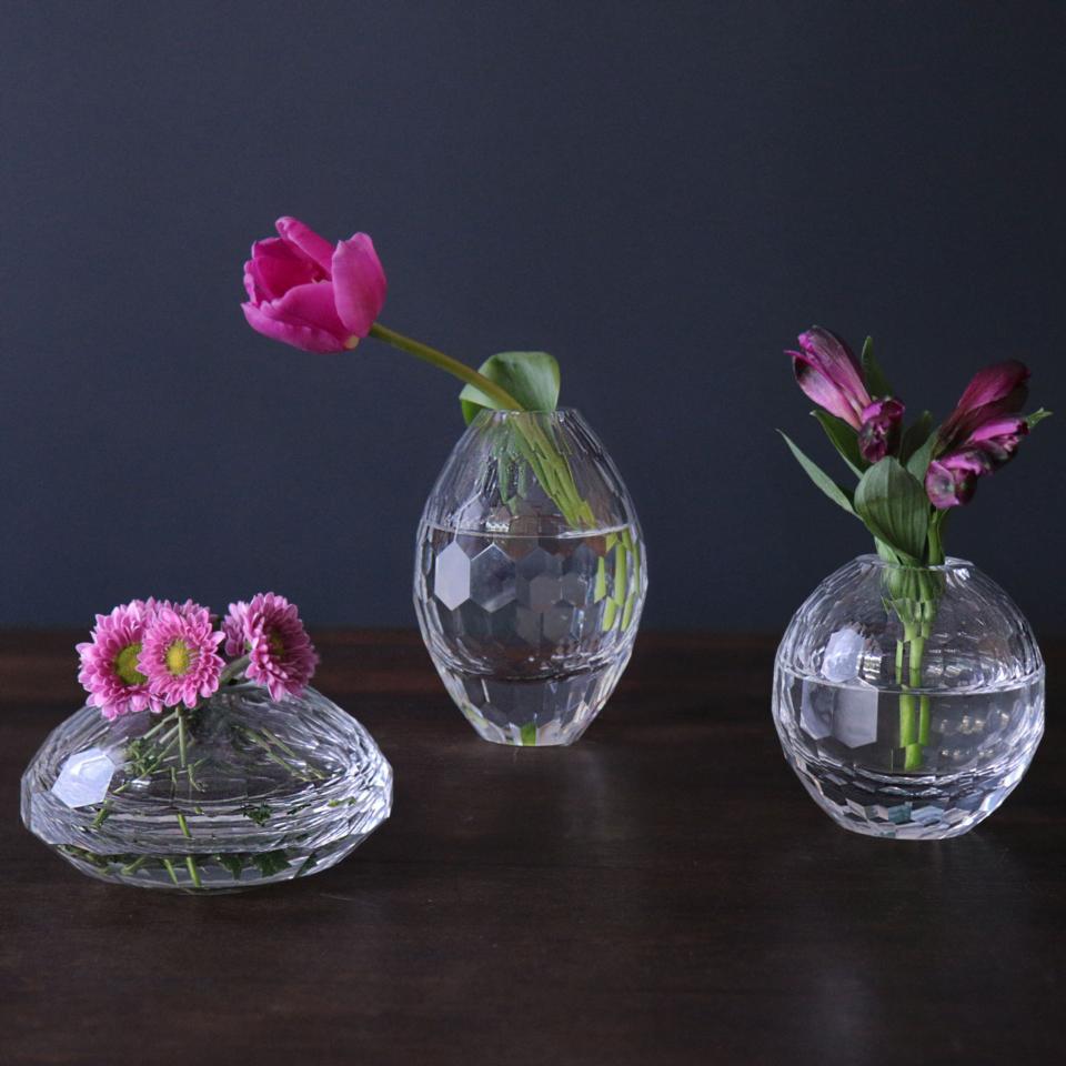 Glass Faceted Bud Vase Set of 3 (Clear )