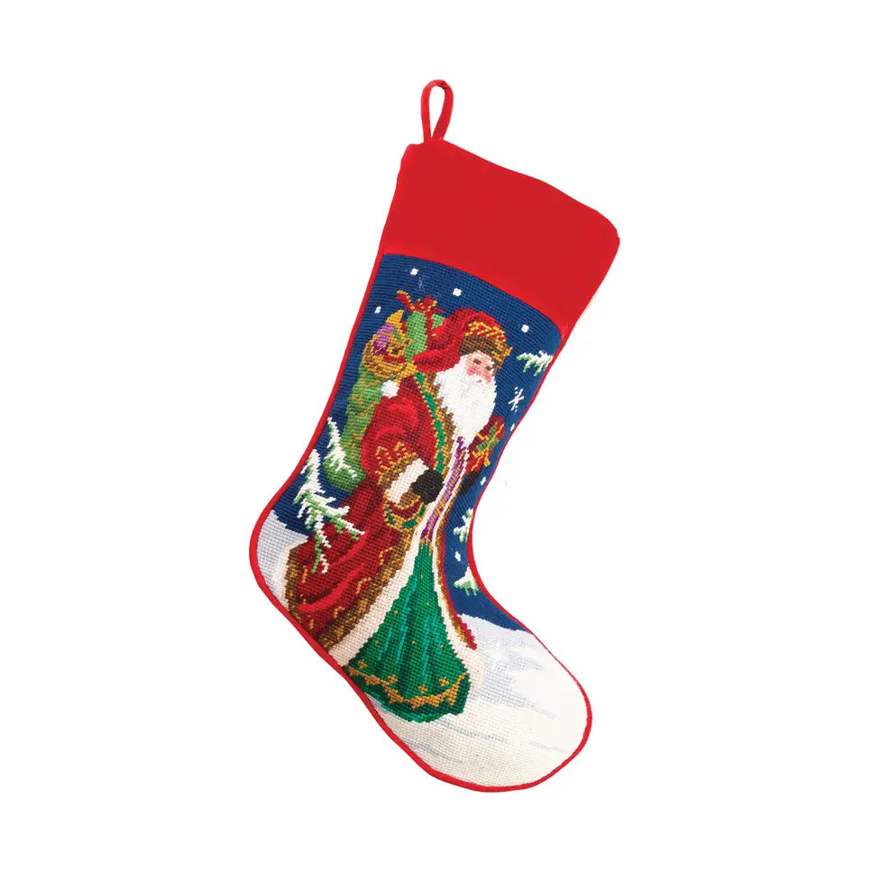 Santa Needlepoint Embroidered Stocking