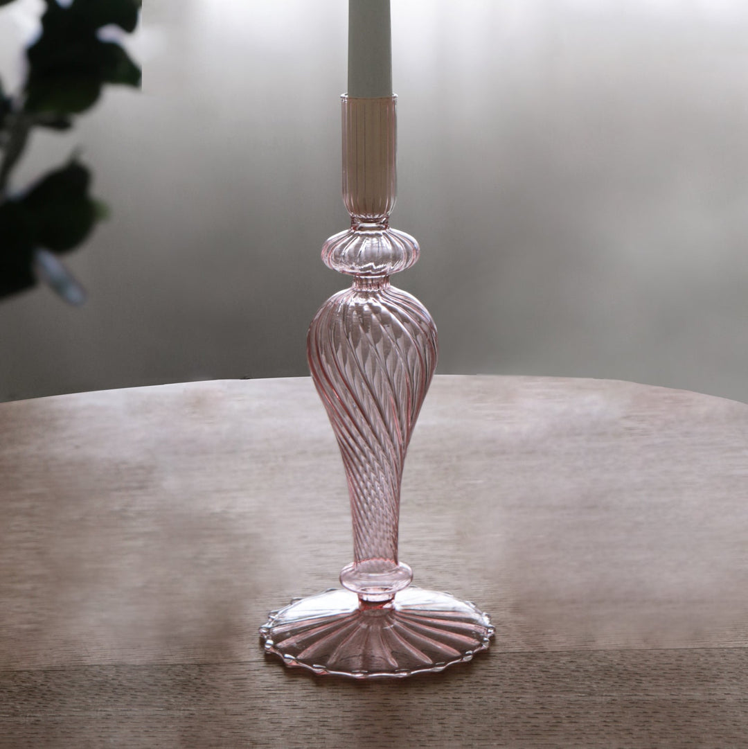 Glass Cambridge Ava 10" Candlestick Holder Set of 2 (Light Pink)