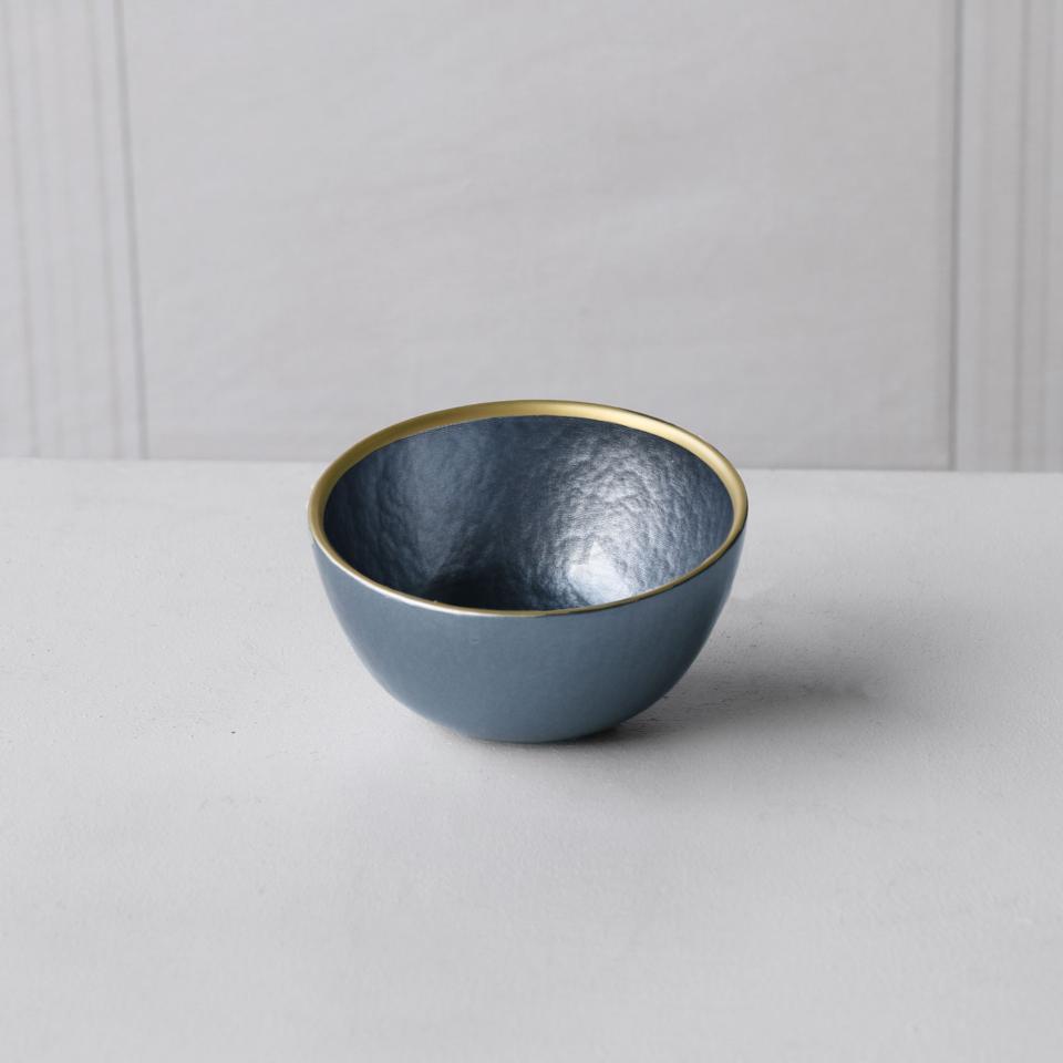 Glass Blue Opalescent Small Bowl with Gold Rim (Blue and Gold)