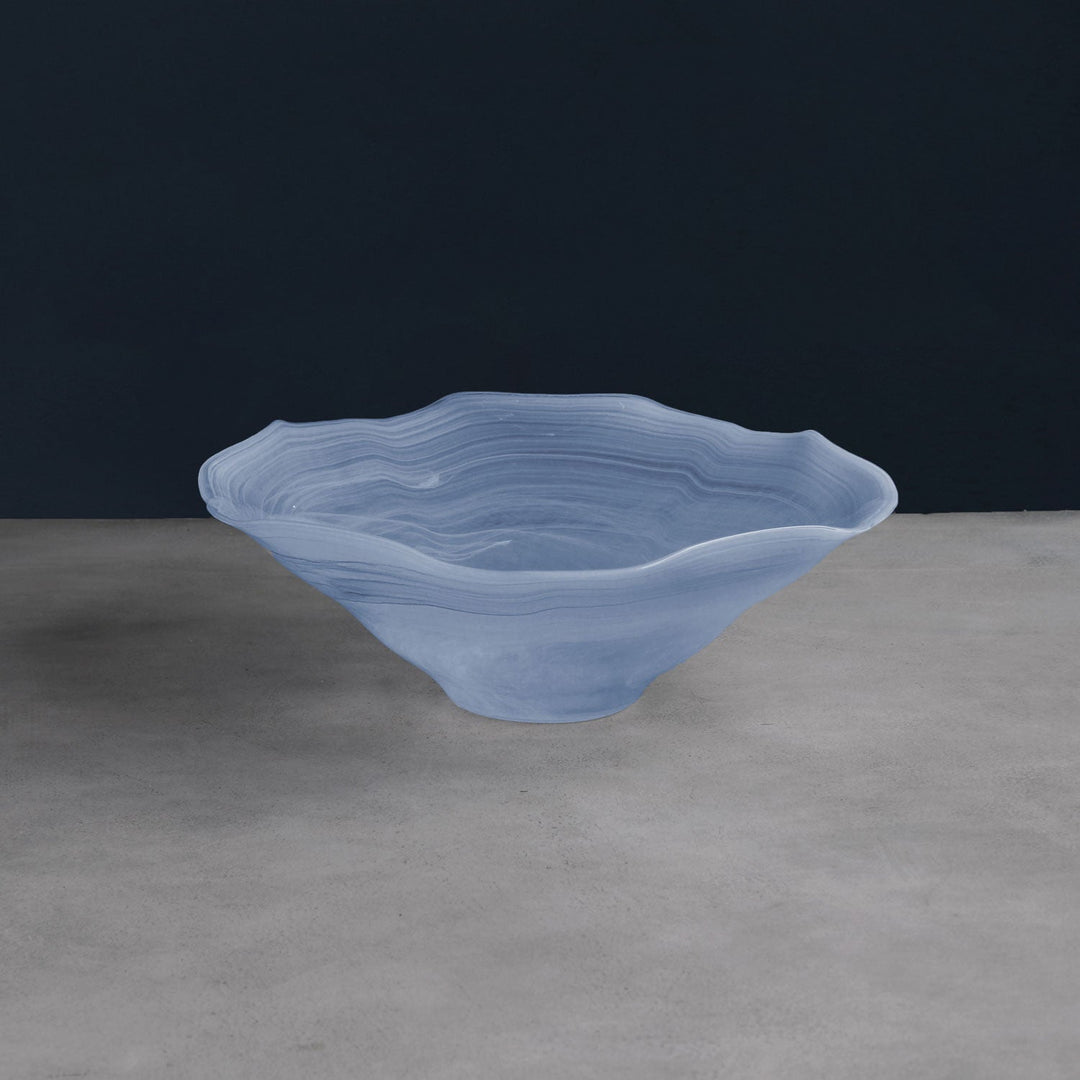 Glass Alabaster Wave Large Bowl (Clear and Blue)