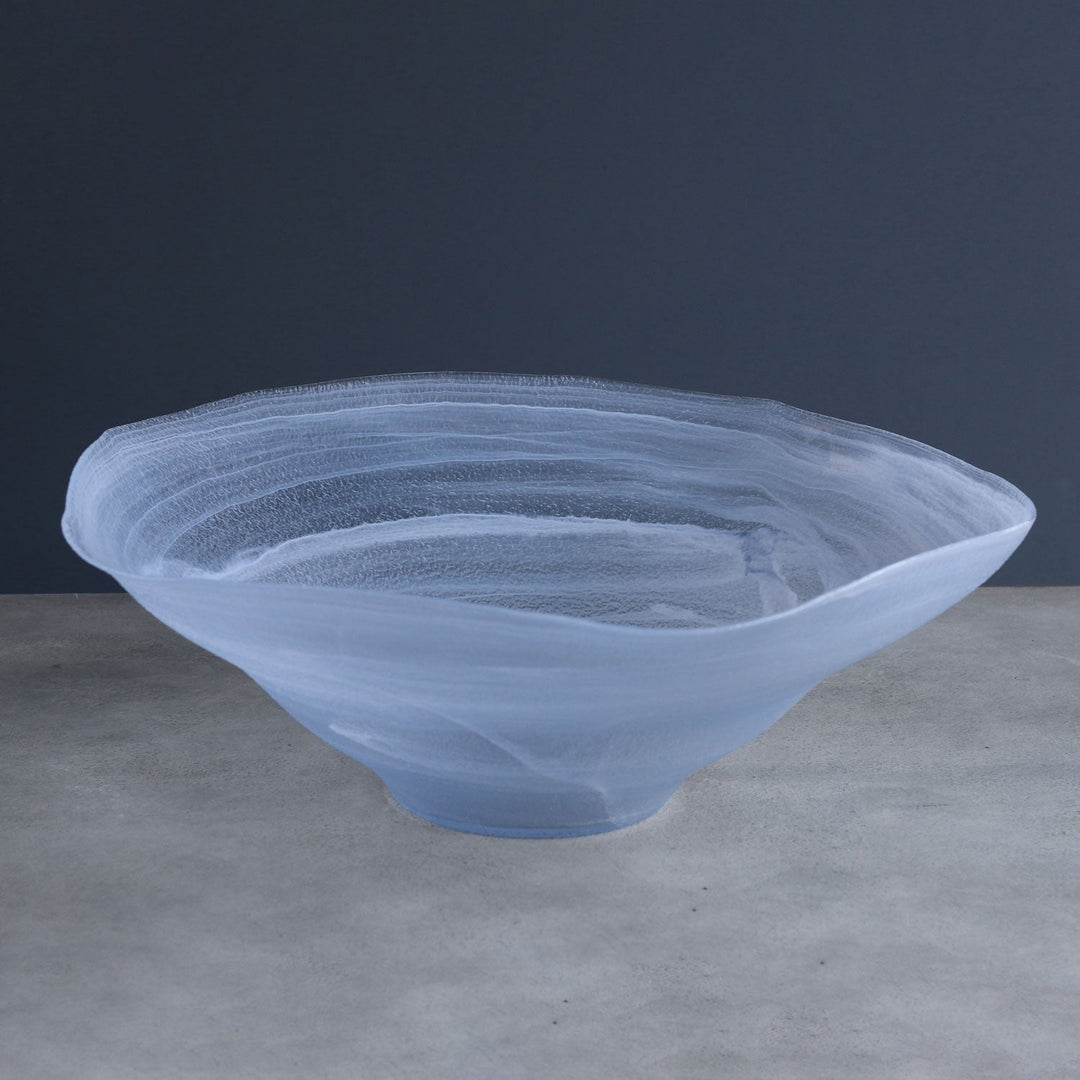 Glass Alabaster Wave Extra Large Bowl (Clear and Blue)