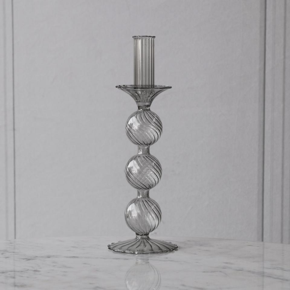 Glass Cambridge Lucille 3 Ball Candlestick Holder Set of 2 (Light Gray)