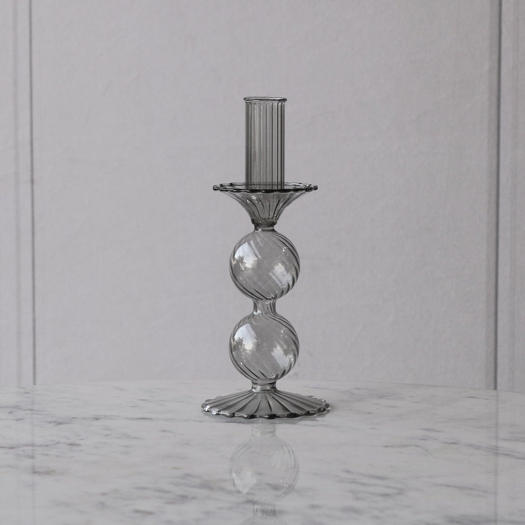 Glass Cambridge Lucille 2 Ball Candlestick Holder Set of 2 (Light Gray)
