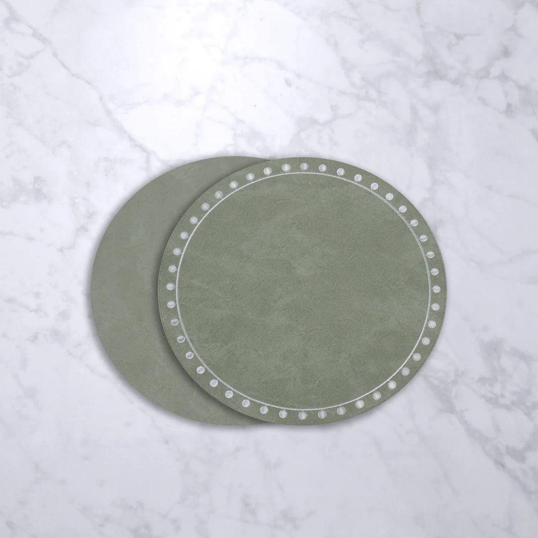 Vida Round Embroidered Dots 15.5" Round Placemats Set Of 4 (Green And White)