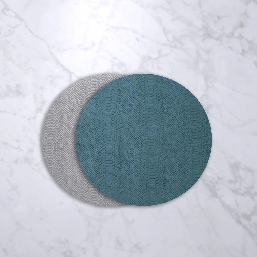 Vida Croc Reversible 15.5" Round Placemats Set Of 4 (Blue And Gray)