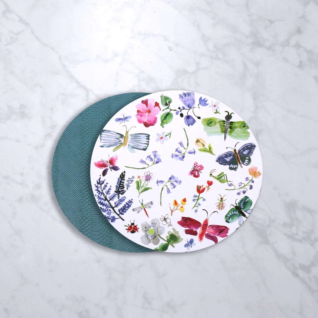 Vida Croc Reversible  15.5" Round Placemats Set Of 4 (Butterfly)