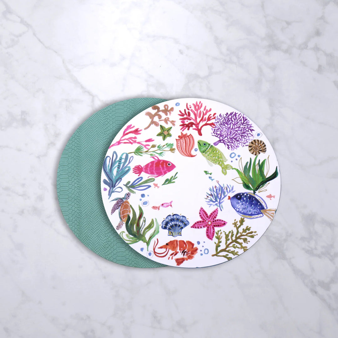 Vida Croc Reversible  15.5" Round Placemats Set Of 4 (Coastal)