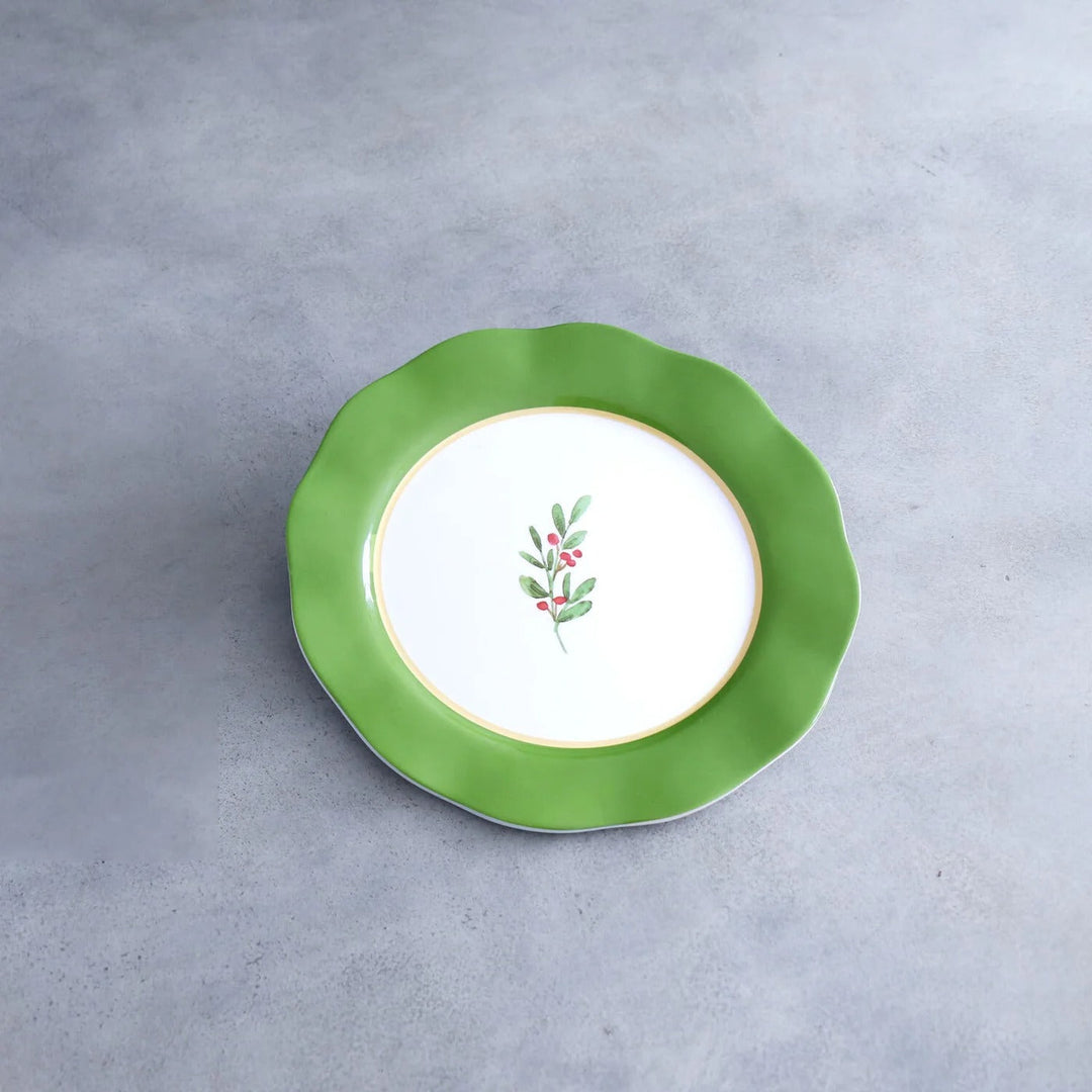 Vida Holly 11" Dinner Plate Set of 4 (Green and White)