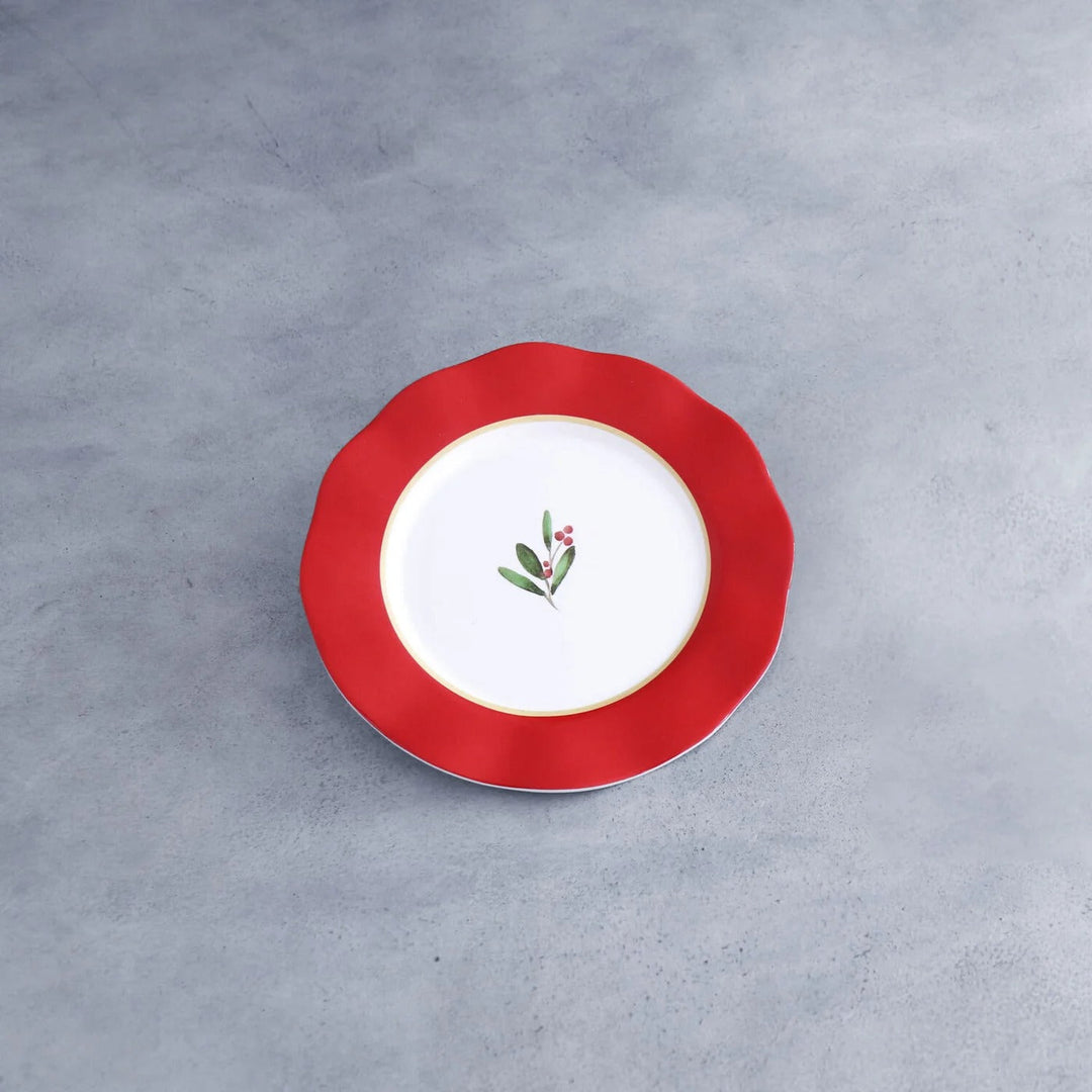 Vida Holly 9" Salad Plate Set of 4 (Red and White)