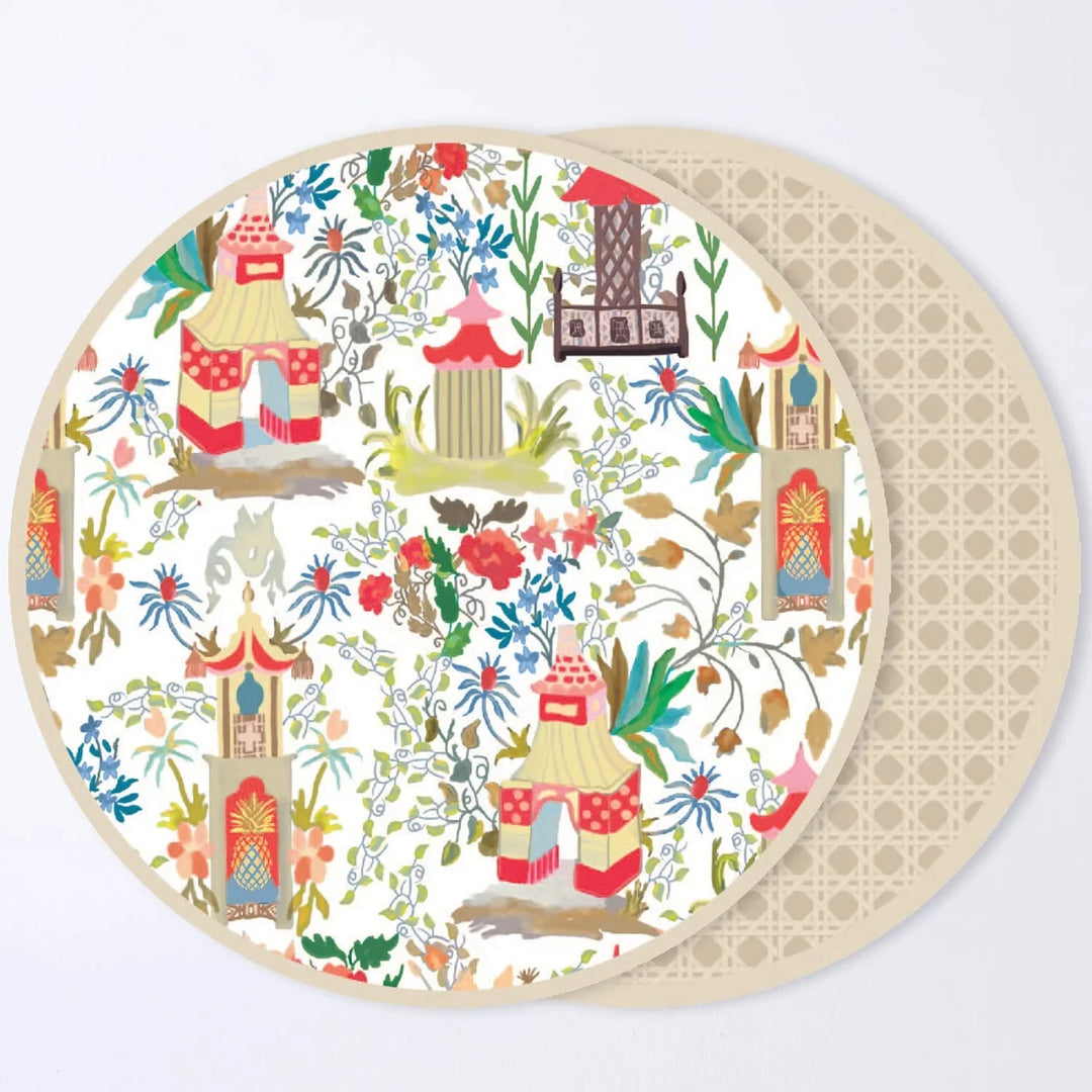 Vida Pagoda Reversible 15.5" Round Placemats Set Of 4 (Neutral)