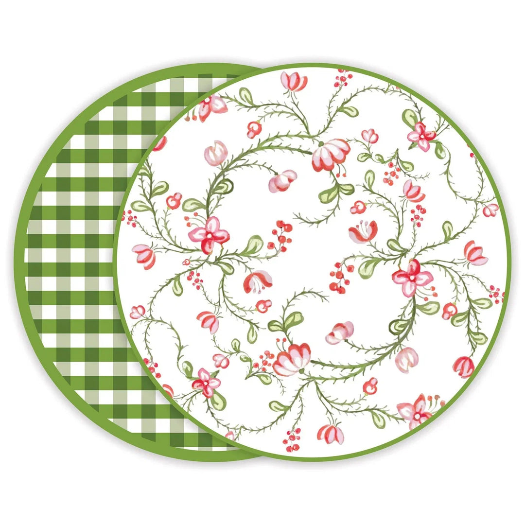 Vida Norelle Reversible 15.5" Round Placemats Set Of 4 (Green Gingham)