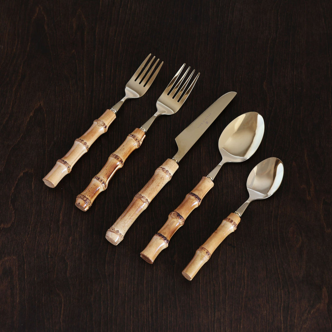Vida Bamboo Flatware Set of 5 (Gold and Natural)