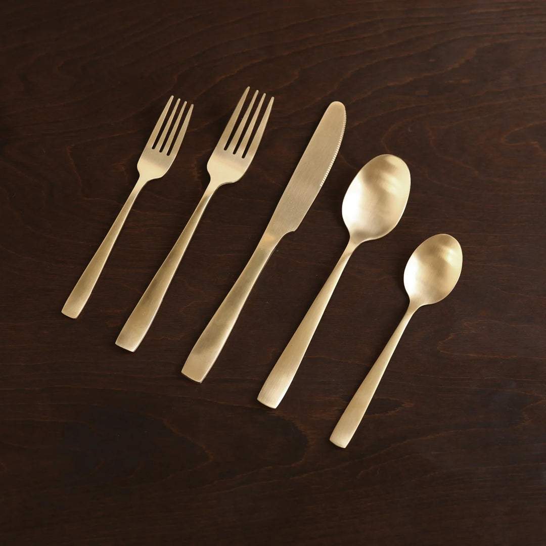 Vida Charlotte Stainless Flatware Set Of 5 (Full Brushed Champagne Gold)