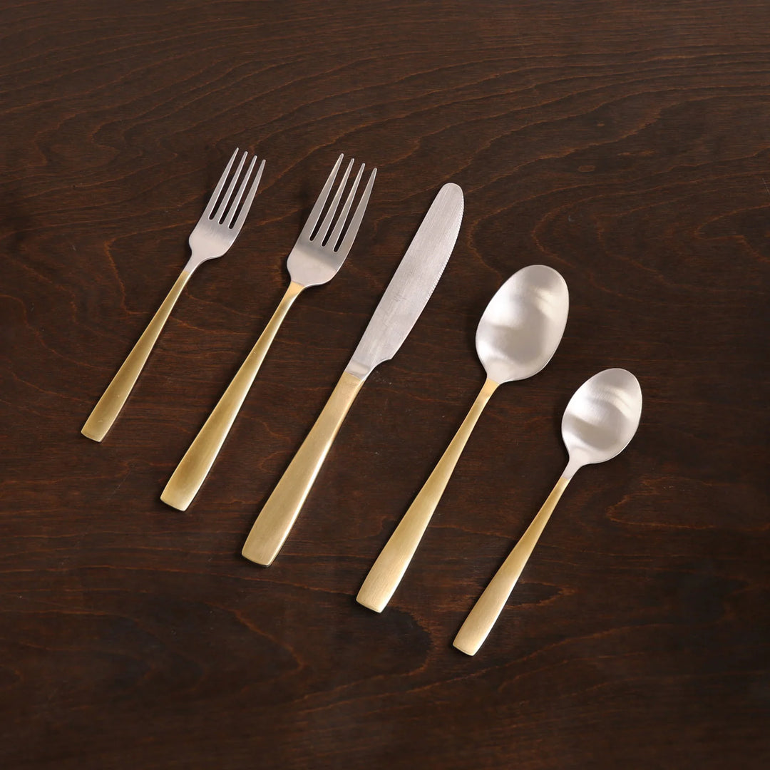 Vida Charlotte Stainless Flatware Set Of 5 (Partial Handle Brushed Champagne Gold)