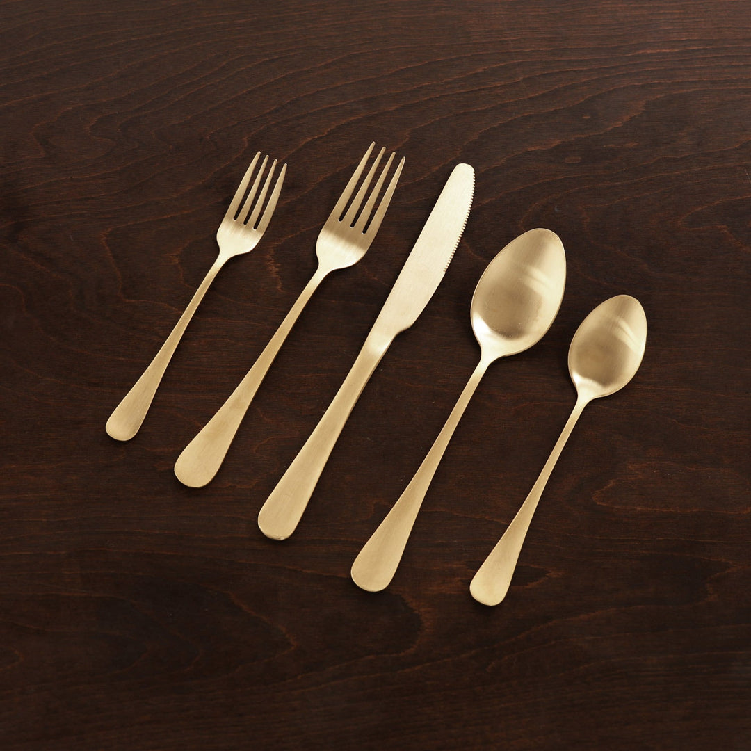 Droplet Stainless Flatware Set of 5 Full Brushed  Champagne Gold