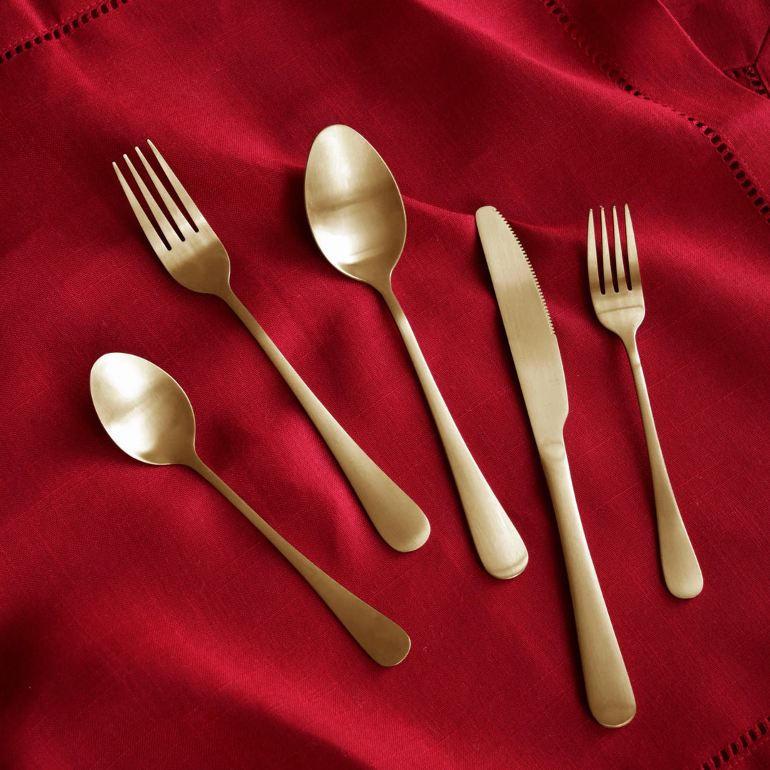Vida Droplet Stainless Flatware Set Of 5 (Full Brushed  Champagne Gold)