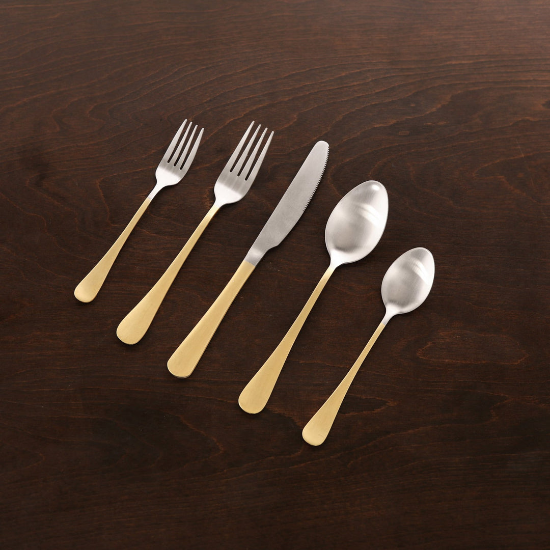Droplet Stainless Flatware Set of 5 Partial Handle Brushed Champagne Gold