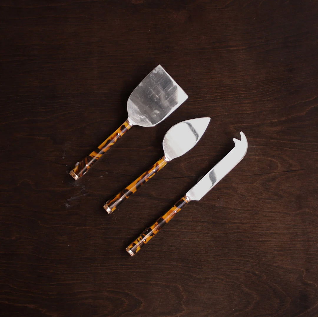 Vida Tortoise And Gold Stainless Cheese Set Of 3 (Gold)