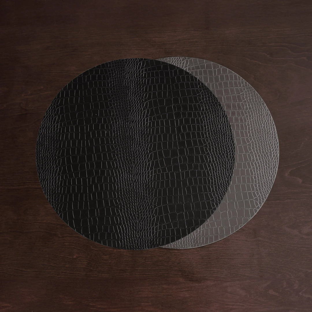 Vida Croc Reversible 16" Round Placemats Set Of 4 (Black And Grey)
