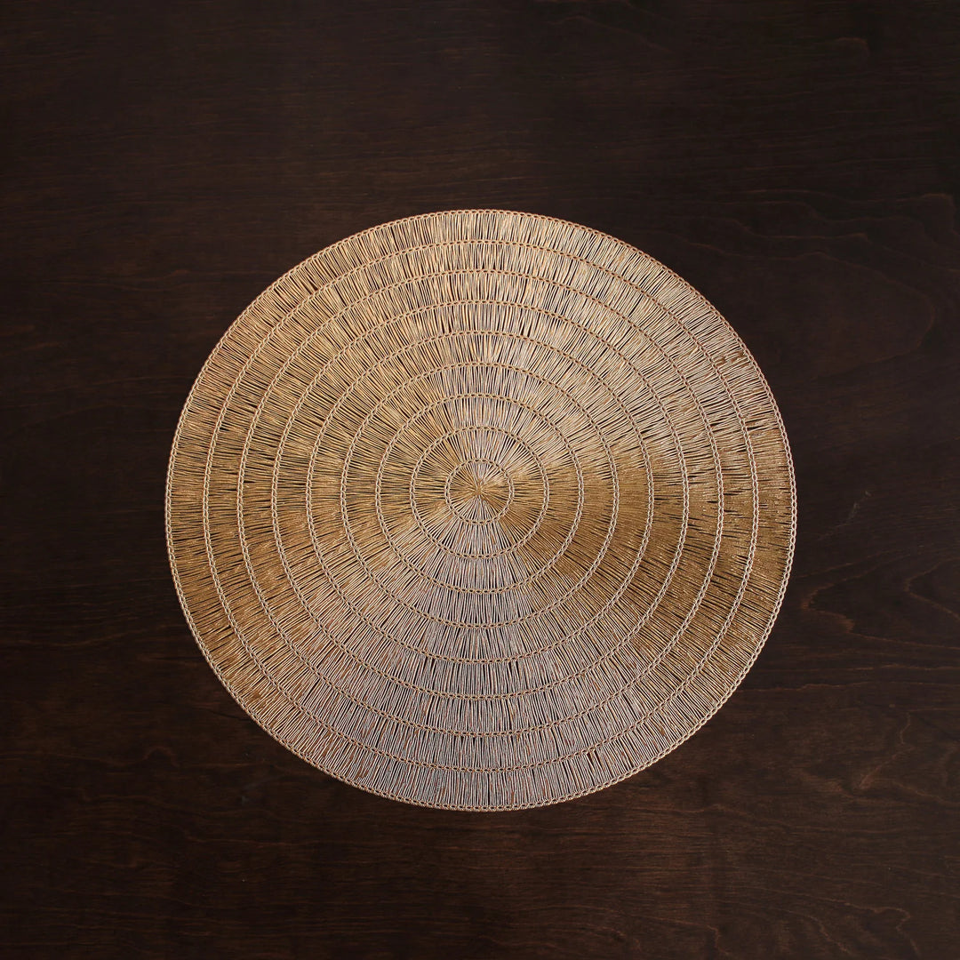 Vida Basketweave  15" Round Placemats Set Of 4 (Gold)