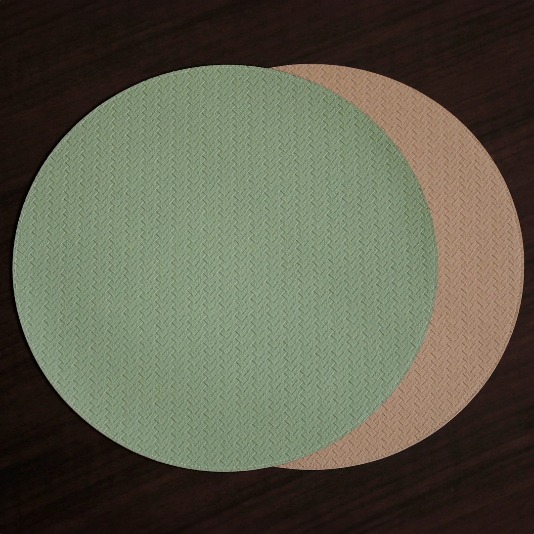 Vida Snakeskin Reversible 15" Round Placemats Set Of 4 (Medium Green And Tan)