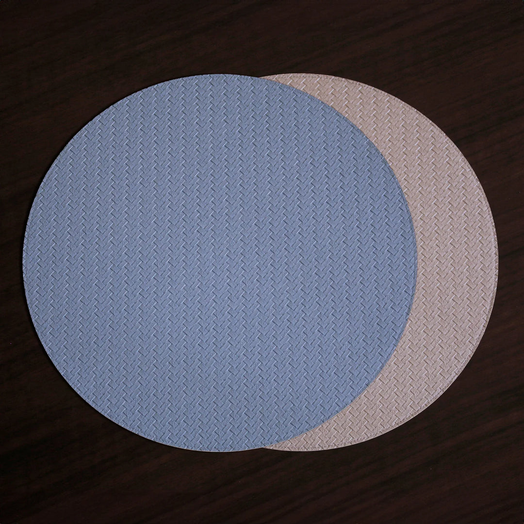 Vida Snakeskin Reversible 15" Round Placemats Set Of 4 (Slate Blue And Tan Brown)