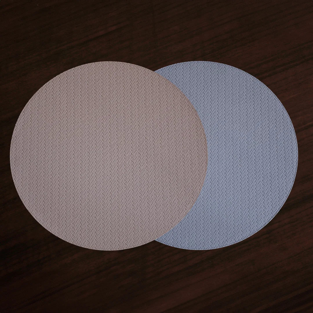 Vida Snakeskin Reversible 15" Round Placemats Set Of 4 (Light Blue And Tan)