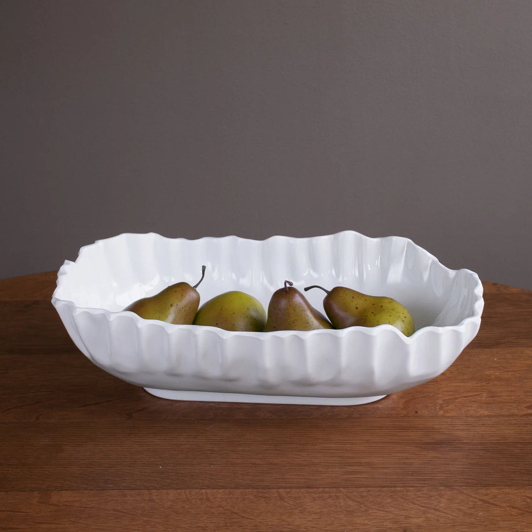 Vida Bloom Pinched Large Oval Bowl (White)