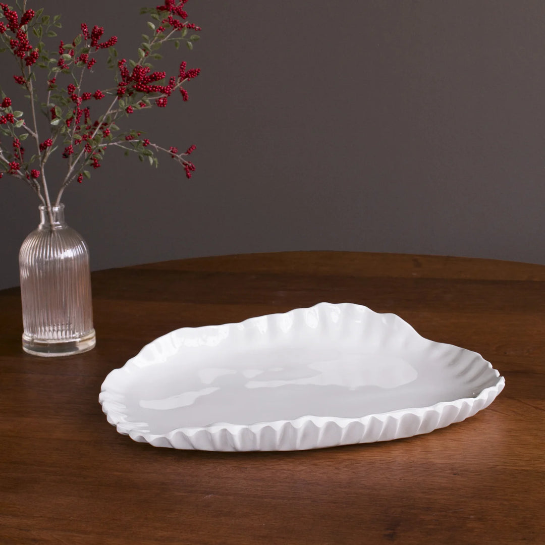 Vida Bloom Pinched Large Oval Platter (White)