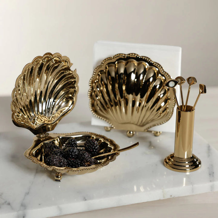 Cap Ferrat Fan Shell Napkin Holder - Polished Gold