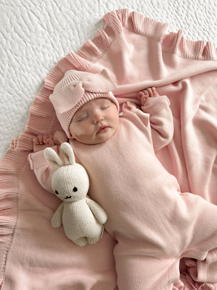 Classic Bow Beanie - Powder Pink