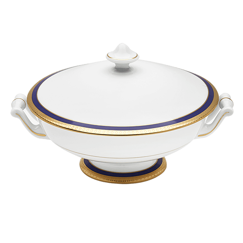 Symphonie Gold & Blue Covered Vegetable Dish