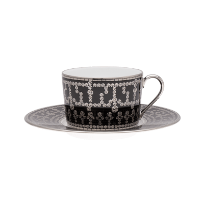Tiara Black & Platinum Teacup & Saucer