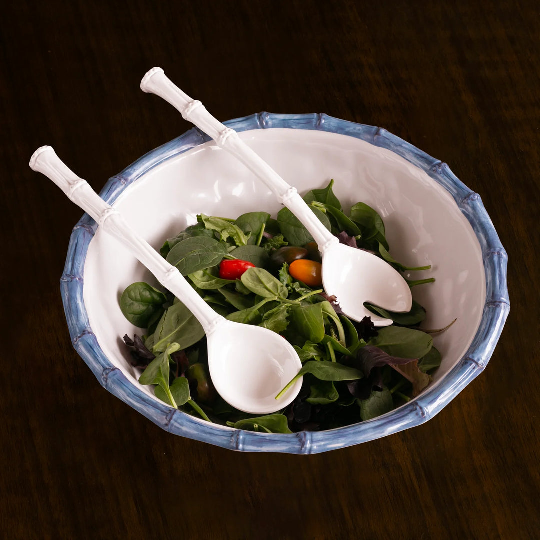 Vida Bamboo Large Salad Bowl (White and Blue)