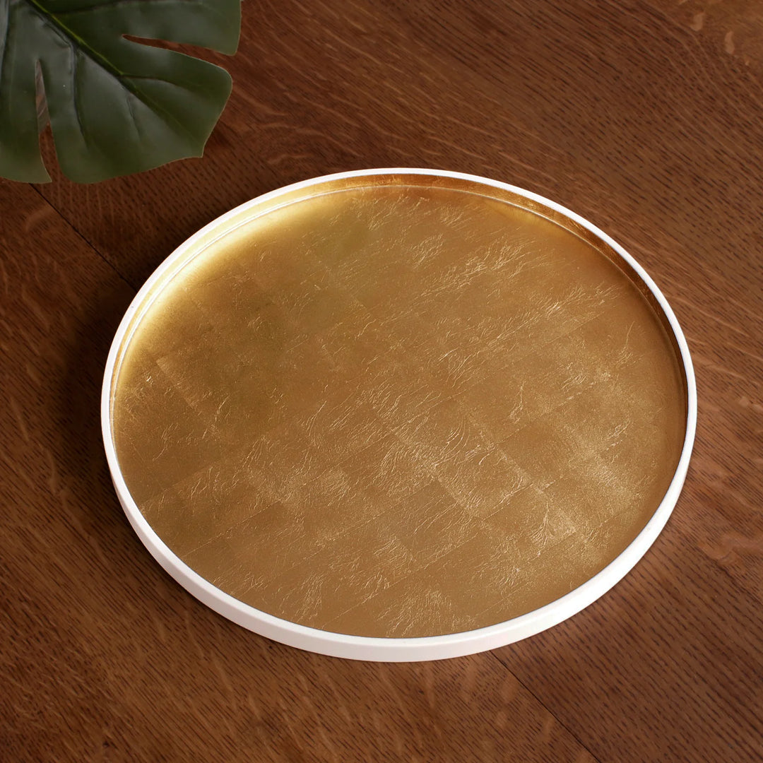 INDOCHINE Round Lacquered Tray (White and Gold)