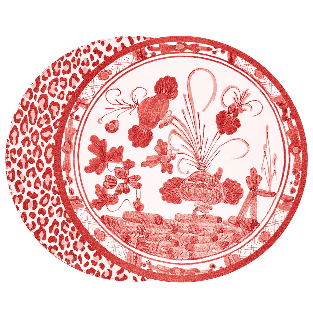 VIDA Faenza and Leopard Reversible Placemats Set of 4 (Pink and White)