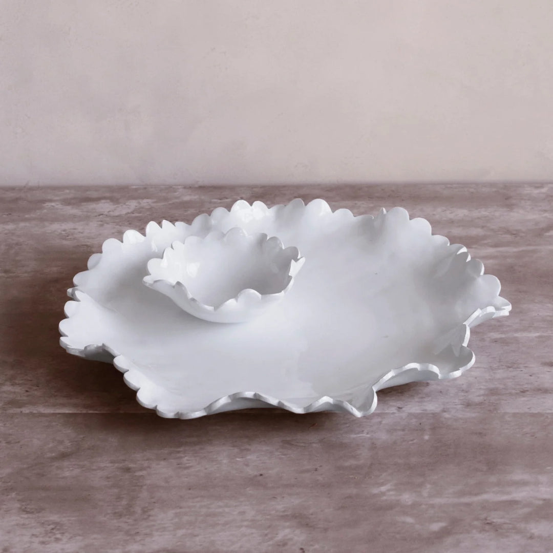 VIDA Colette Round Platter with Mini Dip Bowl (White)