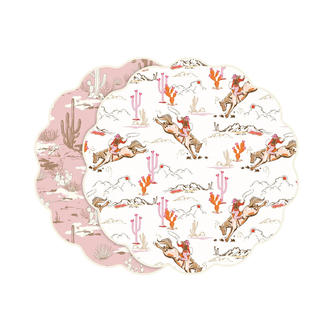 VIDA Cowgirl and Cactus Reversible Placemats Set of 4 (Pink and White)