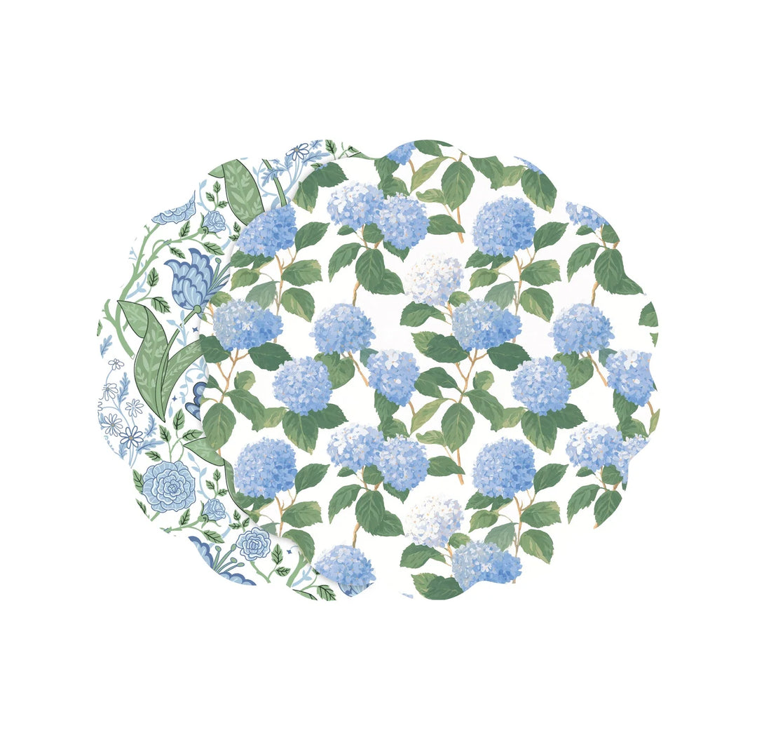 VIDA Blue Hydrangea andFloral Reversible Placemats Set of 4 (Blue and Green)