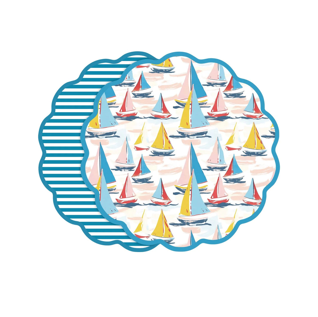 VIDA Sailboats and Stripes Reversible Placemats Set of 4 (Multi)