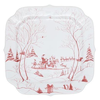 Country Estate Winter Frolic Ruby Santa’s Cookie Tray "Naughty and Nice List"
