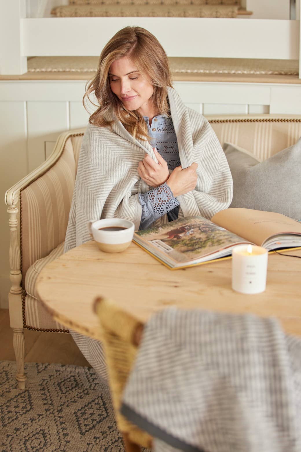 Harborview Herringbone Light Grey Blanket