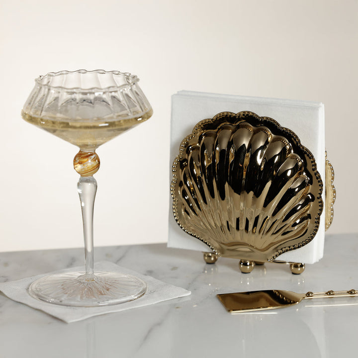 Cap Ferrat Fan Shell Napkin Holder - Polished Gold