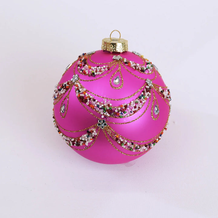 Beaded Swag Ball 120mm, Fuchsia/Multi