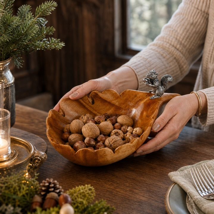 Leaf Nut Bowl with Standing Squirrel