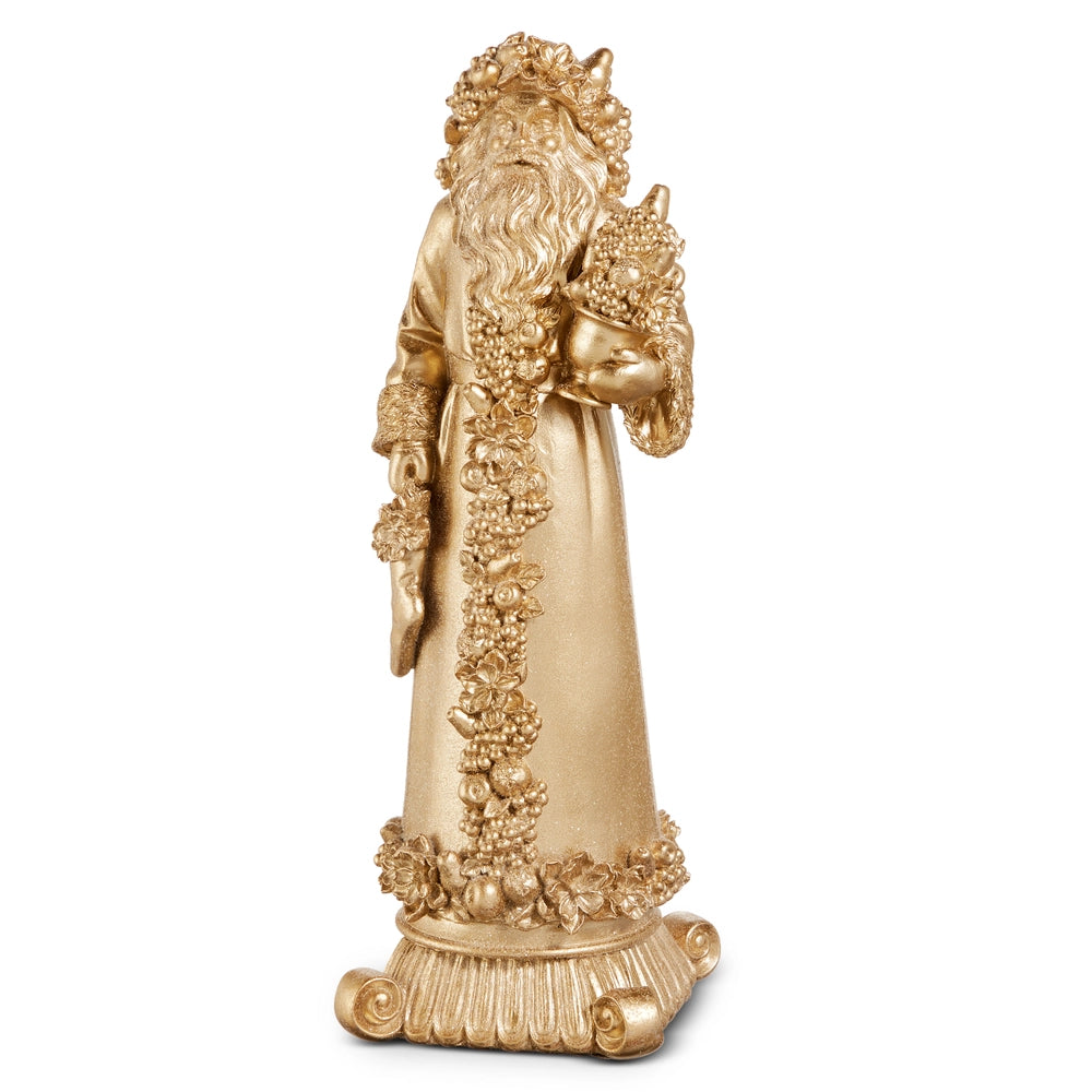 14.25" Gold Holiday Harvest Santa on Pedestal
