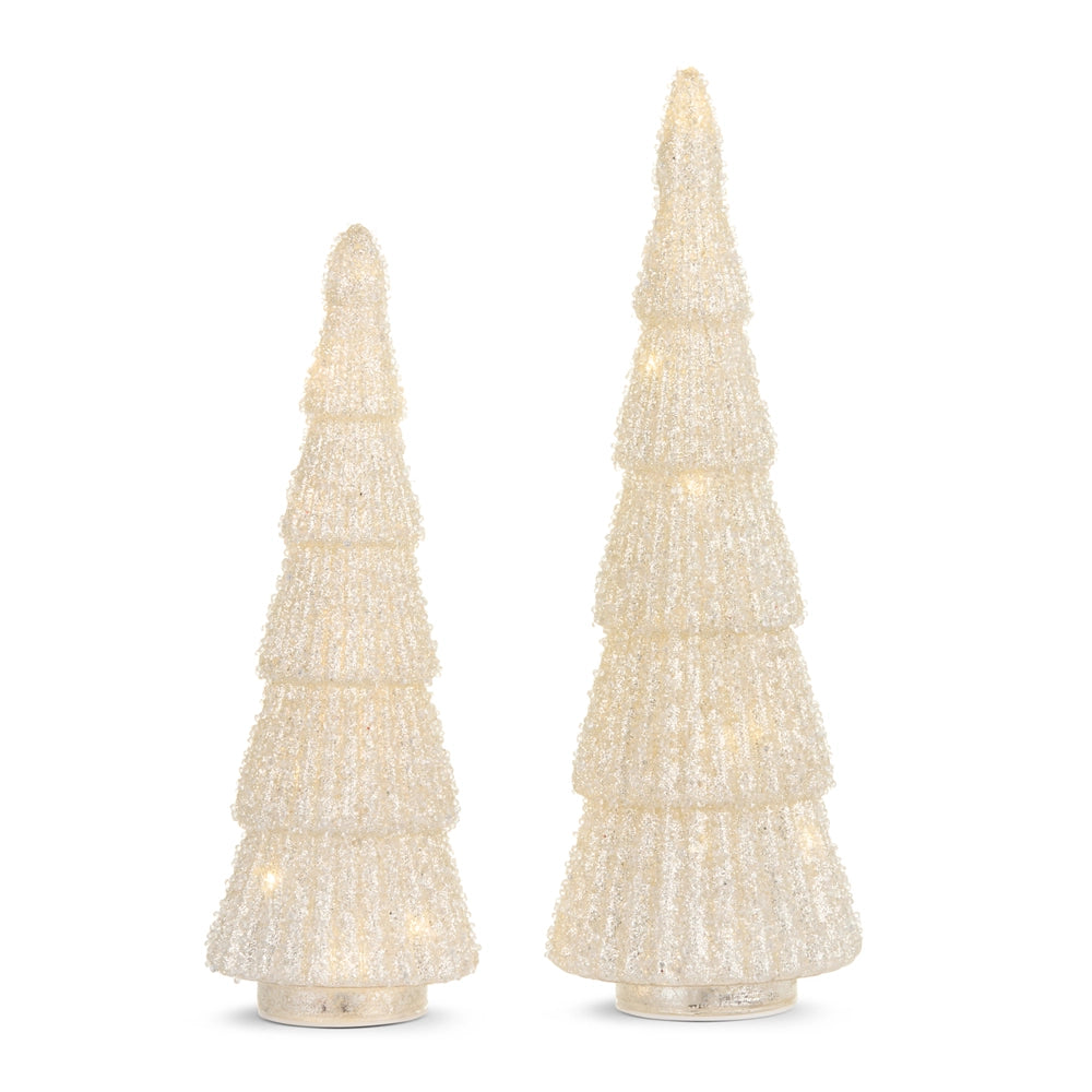 14.25" Lighted Champagne Glitter Trees