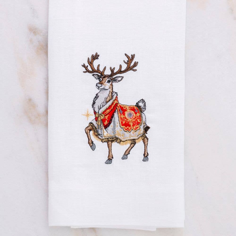 Royal Reindeer White Linen Towel