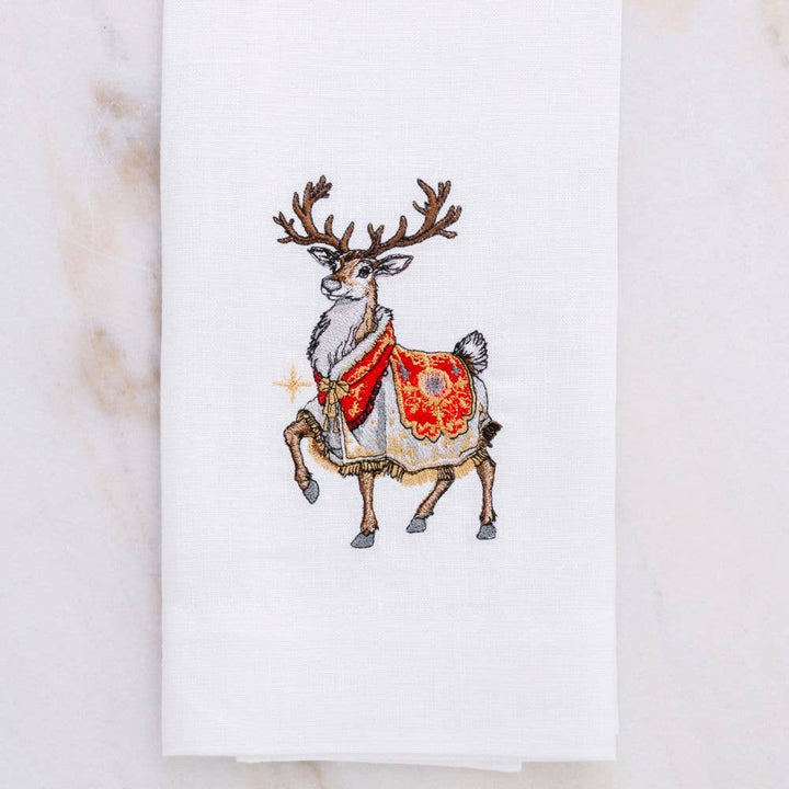 Royal Reindeer White Linen Towel